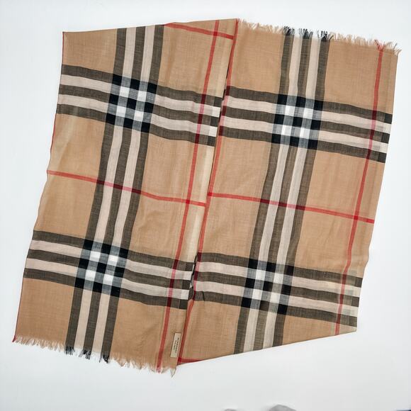 Burberry Scarf Authentic Beige Gauze Lightweight Plaid Nova Check Long Oversized - Picture 6 of 8